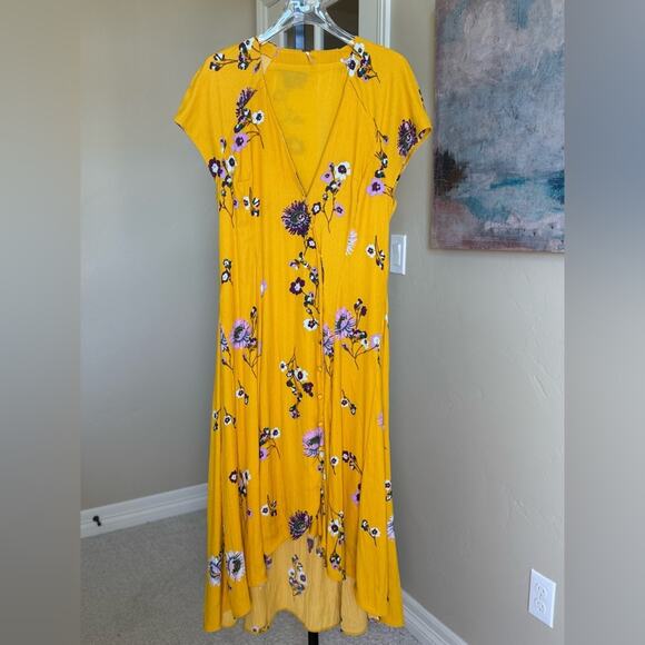Free People Lost In You Yellow Floral Midi Dress Button Down Women’s Small - Picture 2 of 12